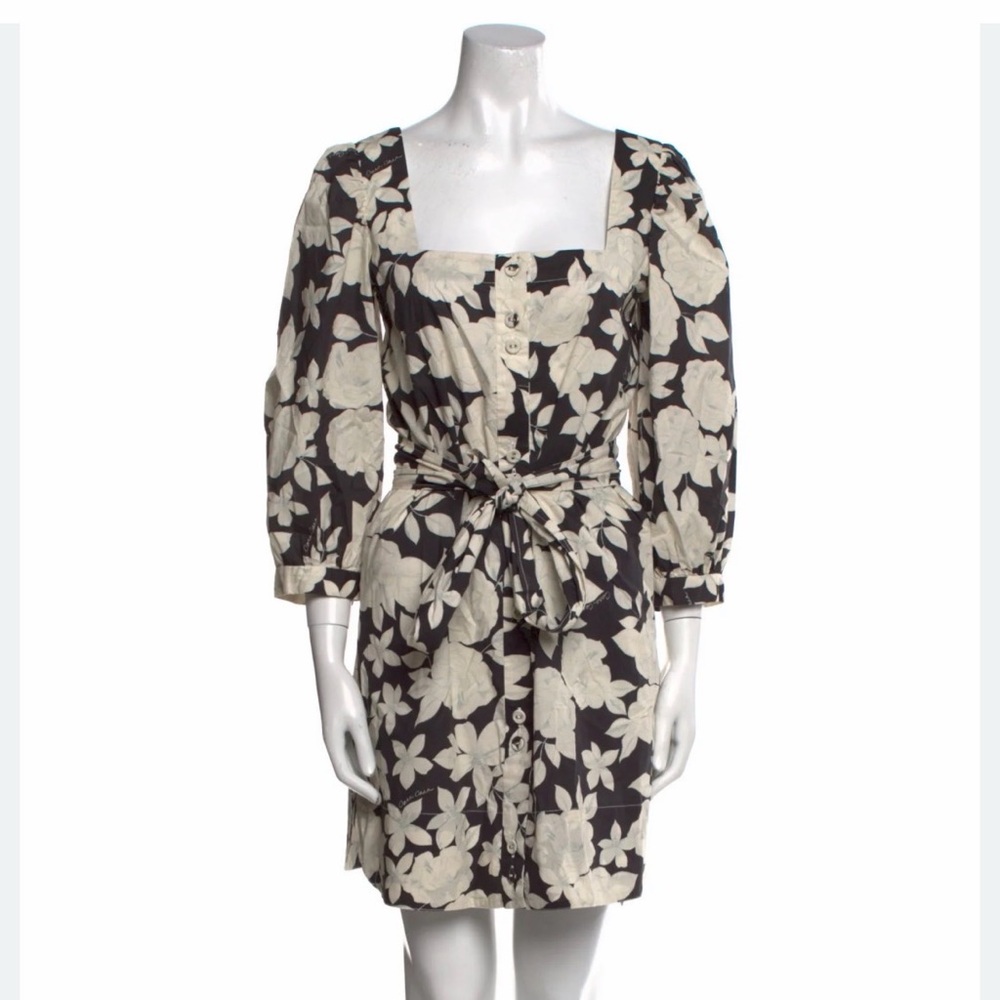 CARA CARA Floral Black and White Mini Dress with Matching Belt